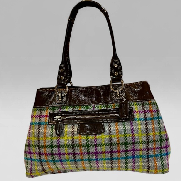 Coach Handbags - COACH Penelope Tattersall Wool Plaid Satchel Bag  Purple Interior patent trim EU
